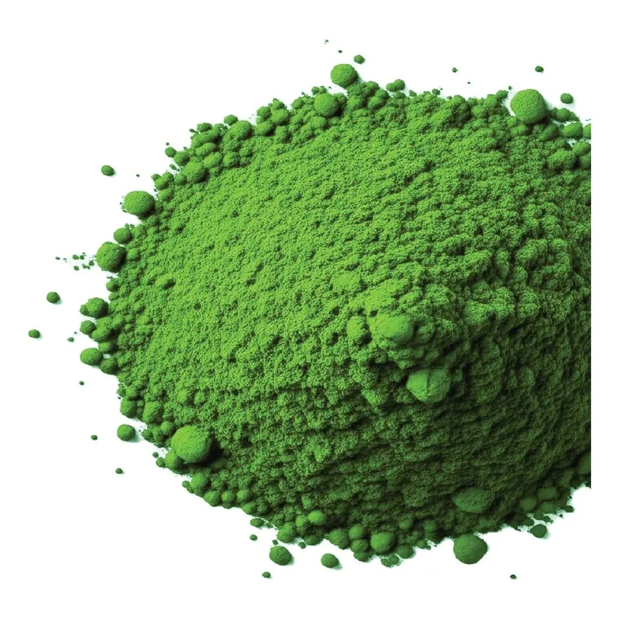 A mound of bright green matcha powder